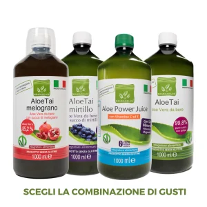 bottiglie di aloe vera, 4 gusti differenti